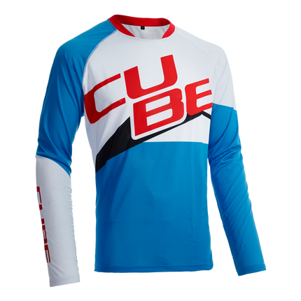 CUBE Action Round-Neck Jersey Pilot L/S Wh/Blu/Red