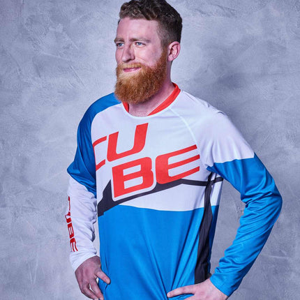 CUBE Action Round-Neck Jersey Pilot L/S Wh/Blu/Red