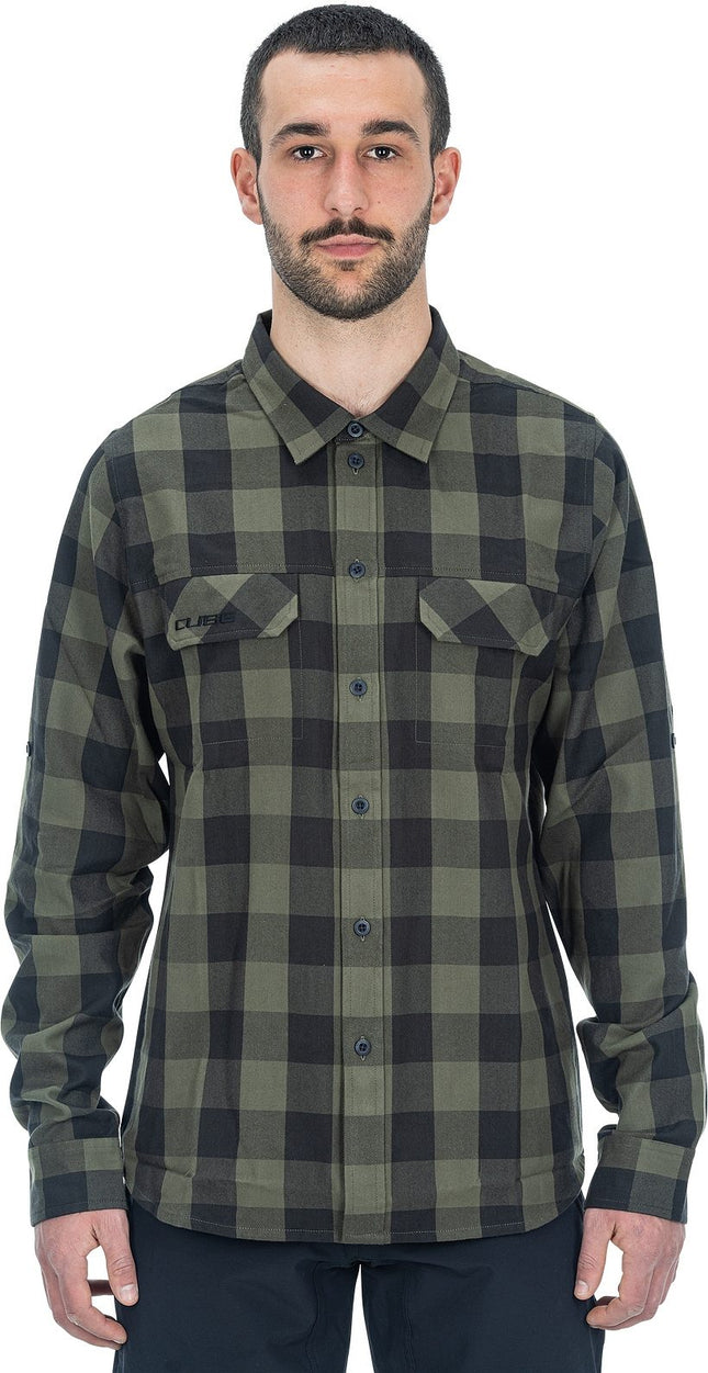 CUBE WORK SHIRT L/S OLIVE CHECK